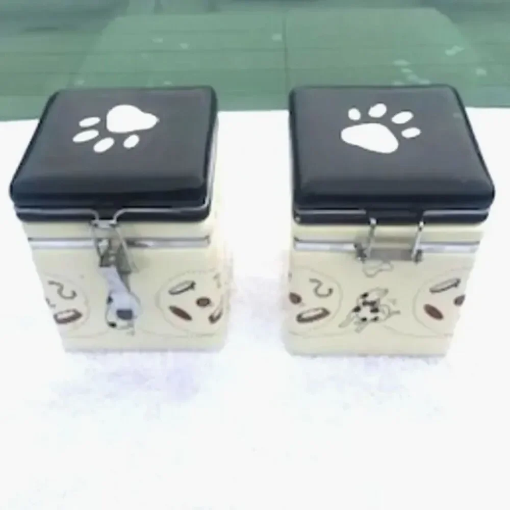 Dog or Cat Biscuits or Treats Ceramic Canister Jars with Lids . (2) Pc Bundle
